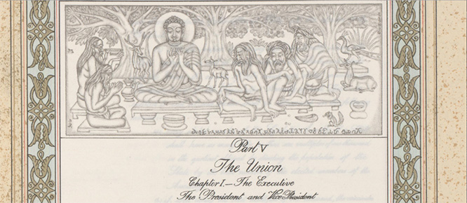 Gautama Buddha delivering his First Sermon - Painting in the Constitution of India