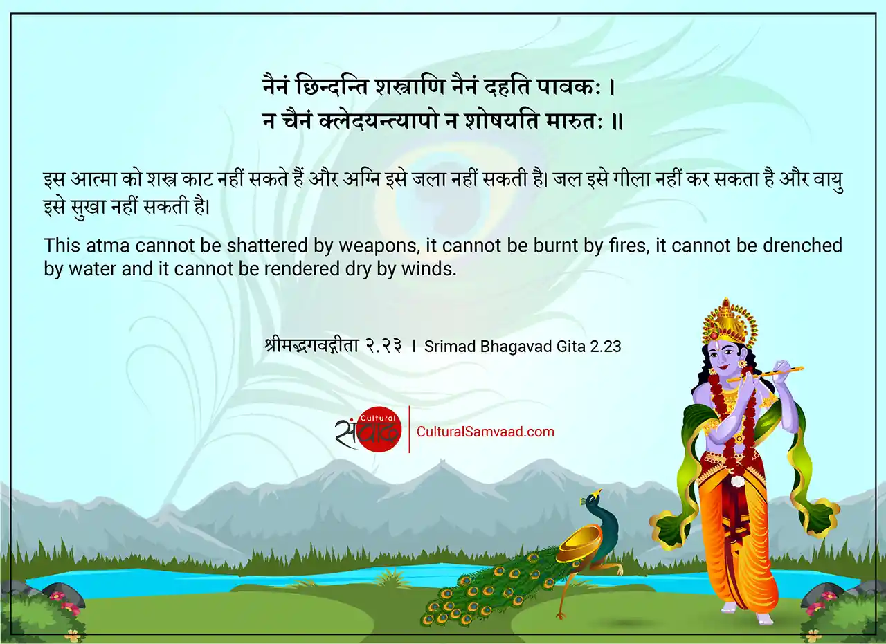 Srirmad Bhagavad Gita 2.23-नैनं छिन्दन्ति शस्त्राणि नैनं दहति पावकः । नैनं छिन्दन्ति शस्त्राणि नैनं दहति पावकः । 