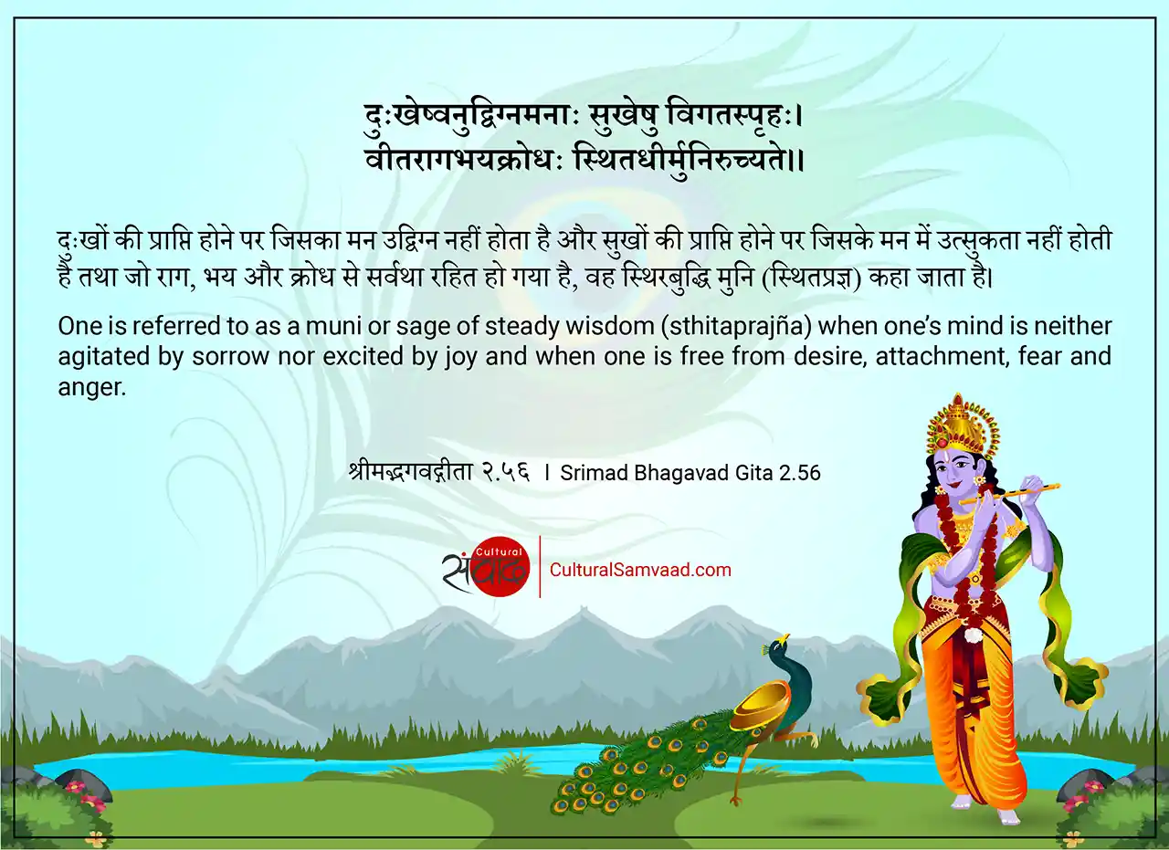 Srimad Bhagavad Gita 2.56 - दुःखेष्वनुद्विग्नमनाः सुखेषु विगतस्पृहः।