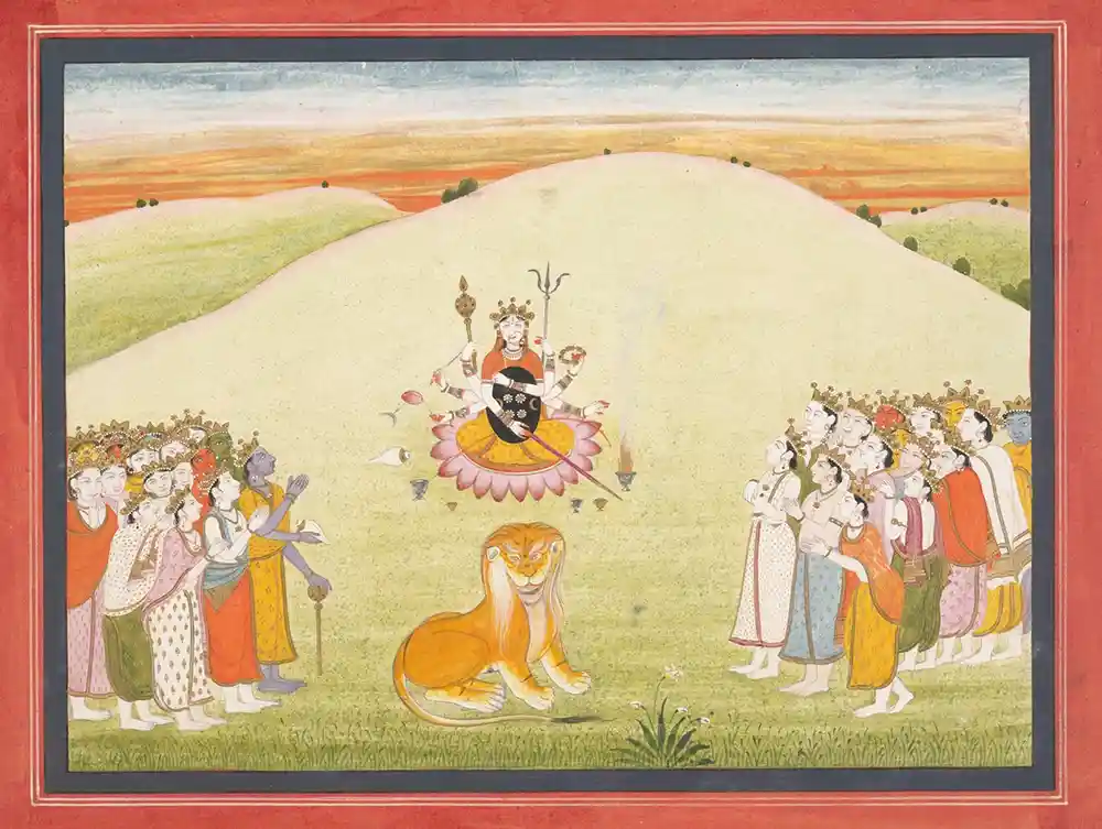 Devatas Praying to Devi Durga - Painting