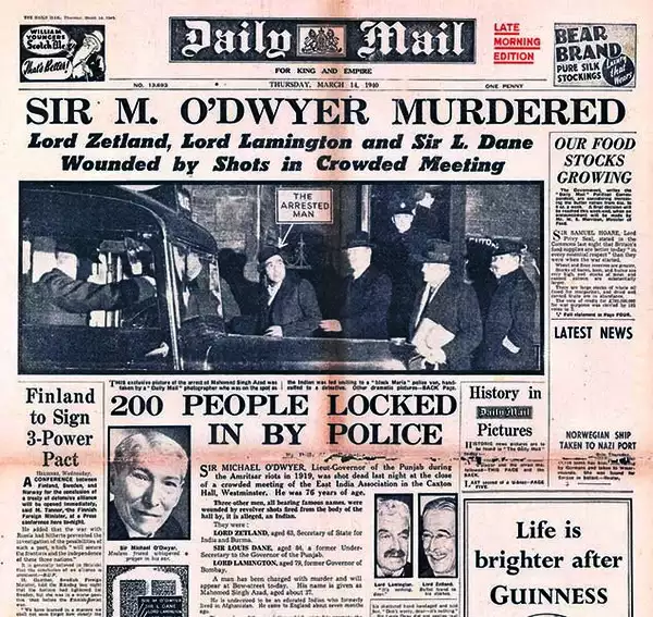 Michael O’Dwyer was assassinated in London by the great Indian revolutionary Sardar Udham Singh in 1940 -Newspaper Cutting